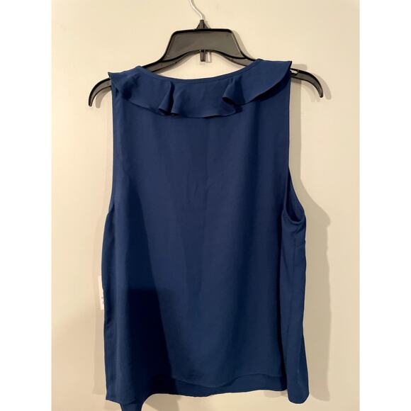 NWT LC Lauren Conrad Solid Blue Ruffle Neckline Blouse - Size L - Picture 2 of 7